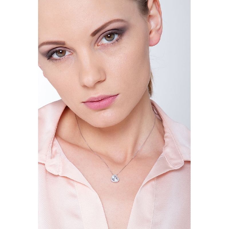 Pendentif collier aigue-marine diamants or blanc 18k