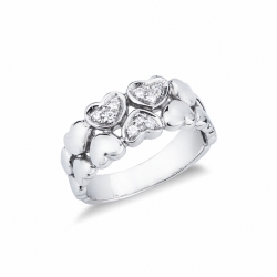 Bague Bande en Or Blanc 18 Carats avec Cœurs en Diamants
