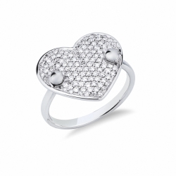 Bague cœur pavé en or blanc 18 carats avec diamants
