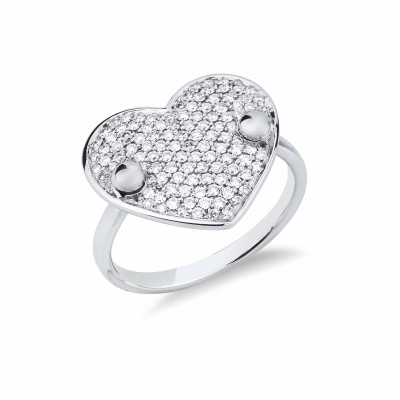 Bague cœur pavé en or blanc 18 carats avec diamants