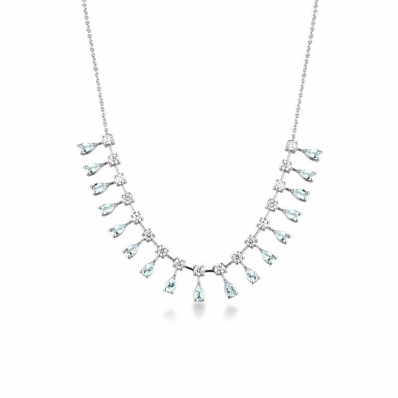 Collier en or blanc 18 carats avec aigue-marine en goutte et diamants