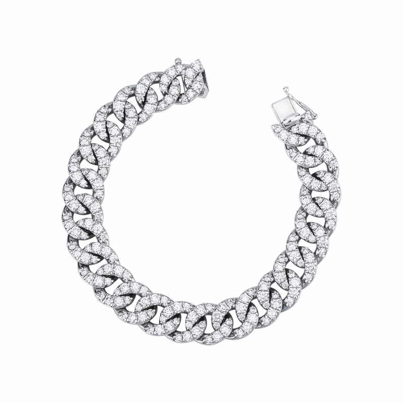 Bracelet gourmette en or blanc 18 carats avec diamants naturels