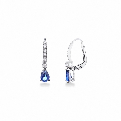 Boucles d’oreilles dormeuses en or 18k avec saphir bleu et diamants