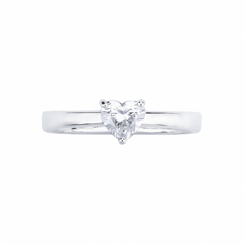 Bague solitaire or blanc 18k avec diamant coeur GIA 0.50 ct 