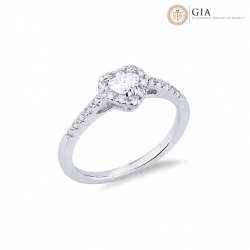 Bague solitaire en or blanc 18 carats avec diamant cœur GIA ct 0,30