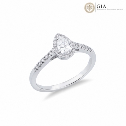 Bague solitaire en or blanc 18 carats avec diamant poire certifié GIA 0.30ct
