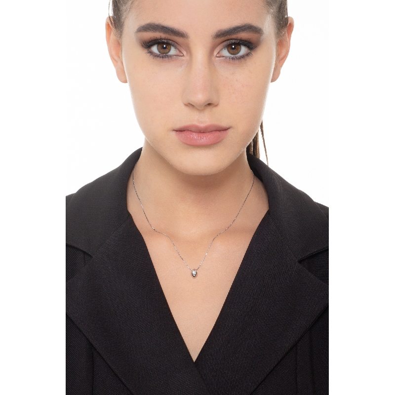 Collier femme or blanc 18k diamant 0.06 ct 