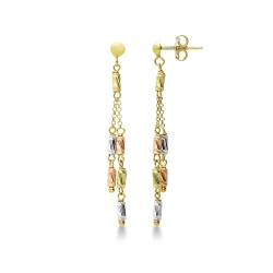 Boucles pendantes or tricolore 18k avec barrettes godronnées