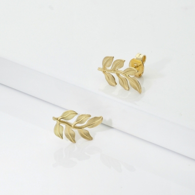 Boucles d’oreilles feuille en or jaune 750 brillantes et satinées