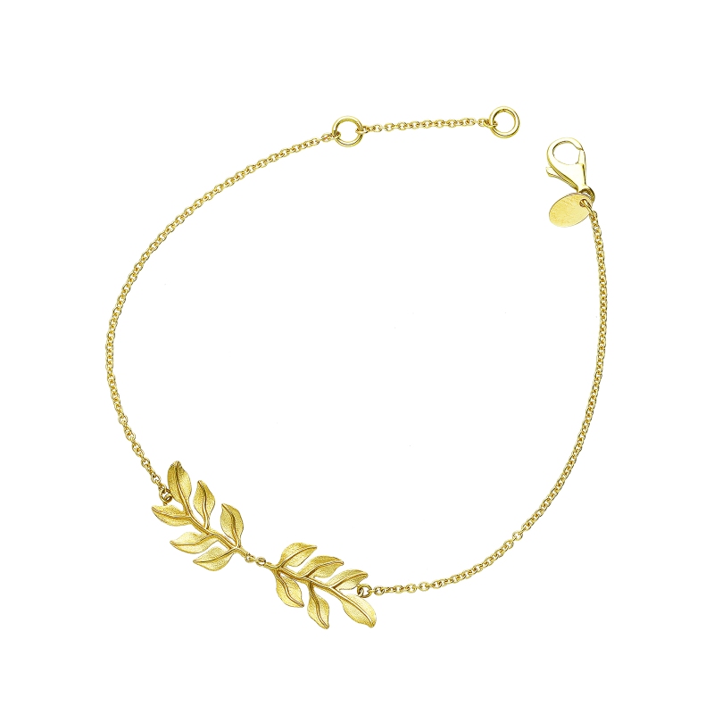 Bracelet en or jaune 18k avec deux feuilles brillantes et satinées