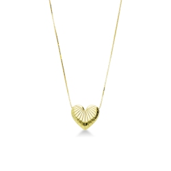 Collier en or jaune 18k avec pendentif cœur texturé