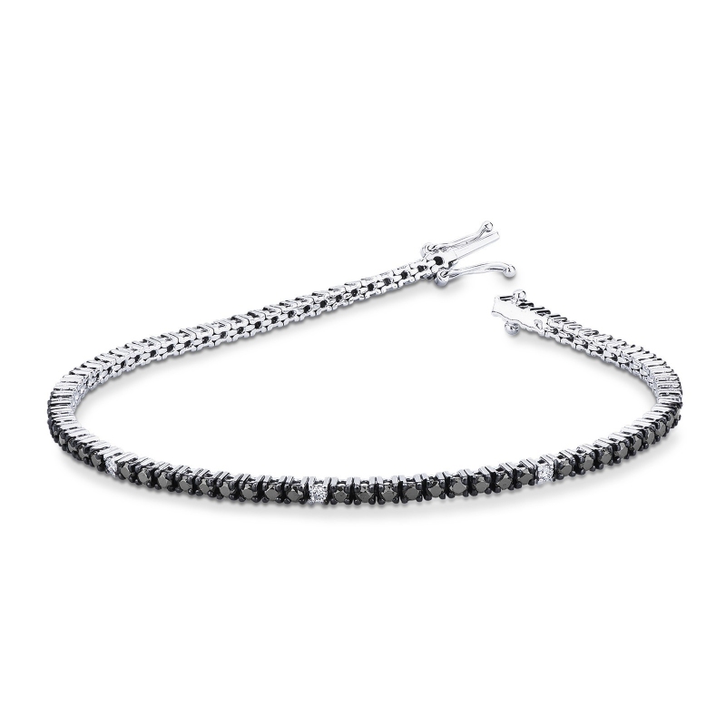 Bracelet de tennis en or blanc 18 carats avec diamants noirs et blancs
