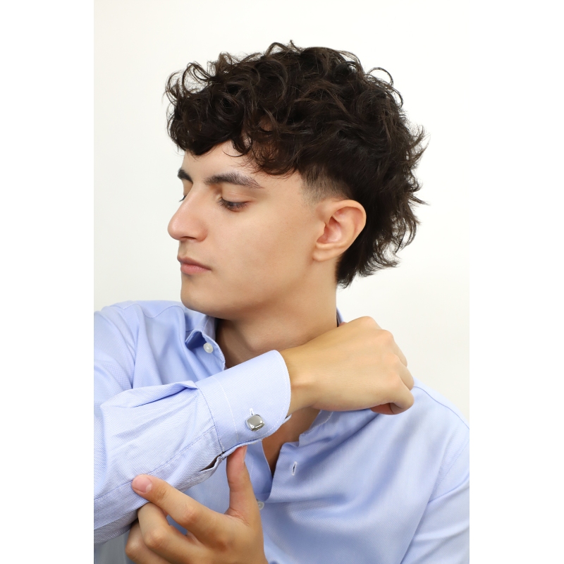 Boutons de manchette carrés en or blanc 18k avec coins arrondis