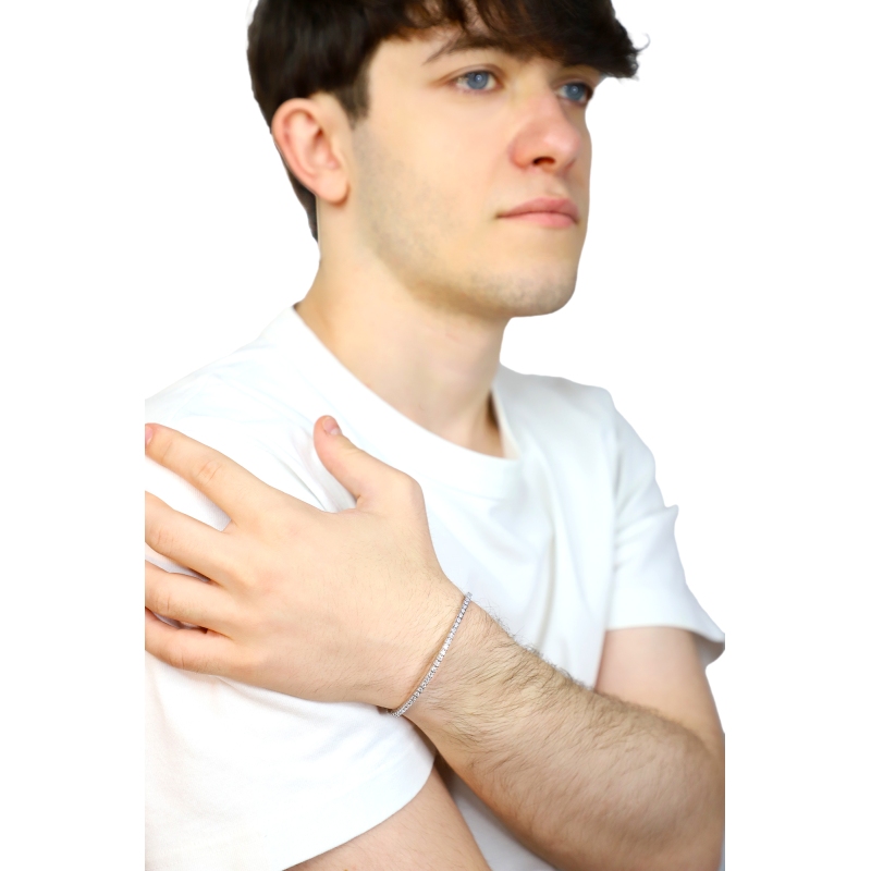 Bracelet tennis elastique en or blanc 18k avec diamants