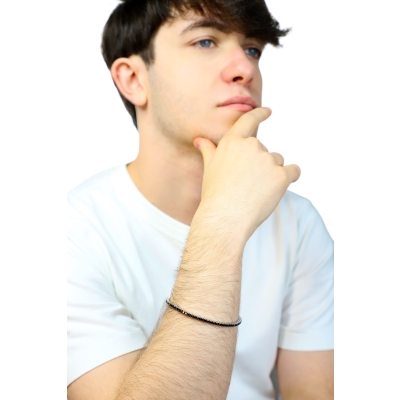 Bracelet tennis elastique avec diamants noirs en or blanc 750