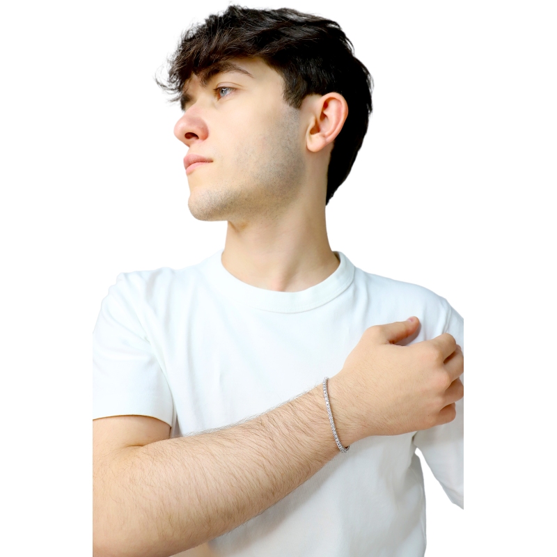 Bracelet tennis elastique en or blanc 750 avec diamants