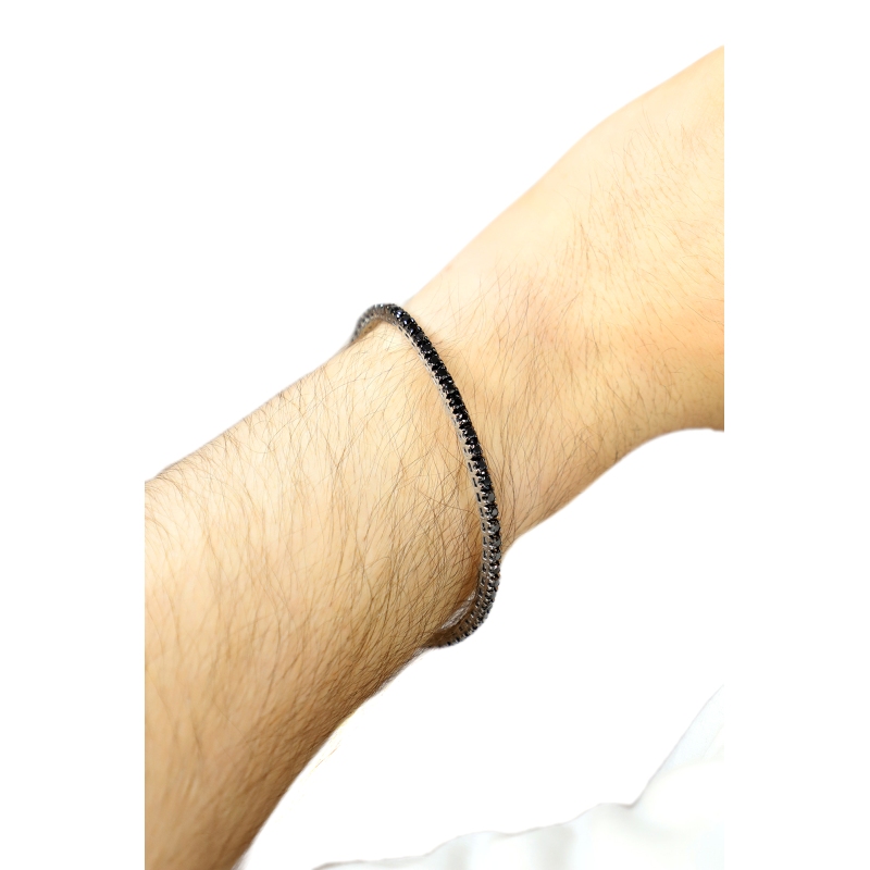 Bracelet elastique en or blanc 18k avec diamants noirs