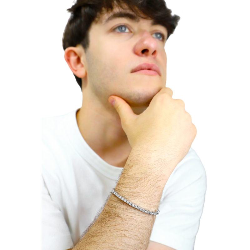 Bracelet en or blanc 18k avec diamants tennis élastique