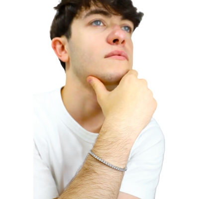 Bracelet en or blanc 18k avec diamants tennis élastique