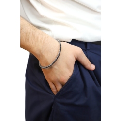 Bracelet tennis élastique griffé avec diamants noirs en or blanc 18k 2