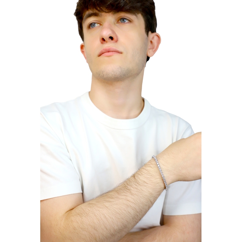 Bracelet tennis élastique en or blanc 18k avec diamants taille brillant