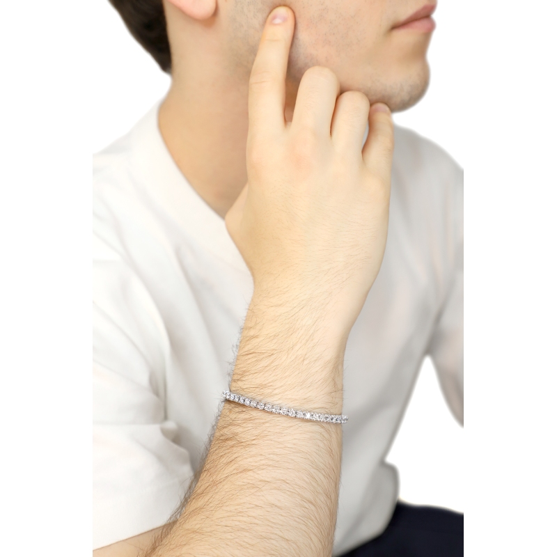Bracelet tennis élastique en or blanc 18k avec diamants taille brillant