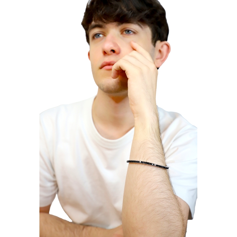 Bracelet tennis élastique en or blanc 18k avec diamants noirs