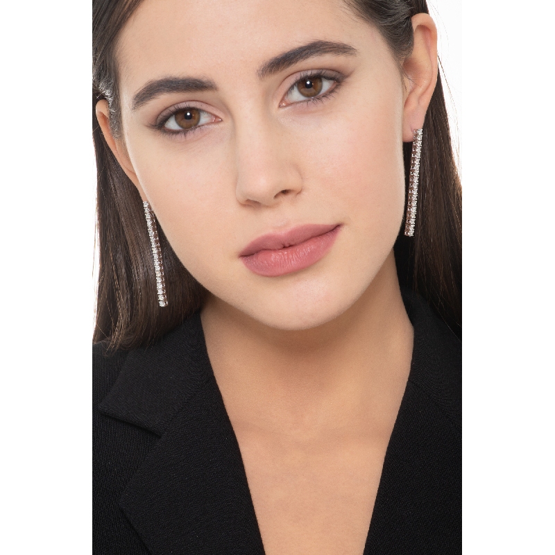 Boucles d'oreilles femme diamants tennis or blanc 18k 