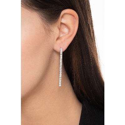 Boucles d'oreilles femme diamants tennis or blanc 18k 
