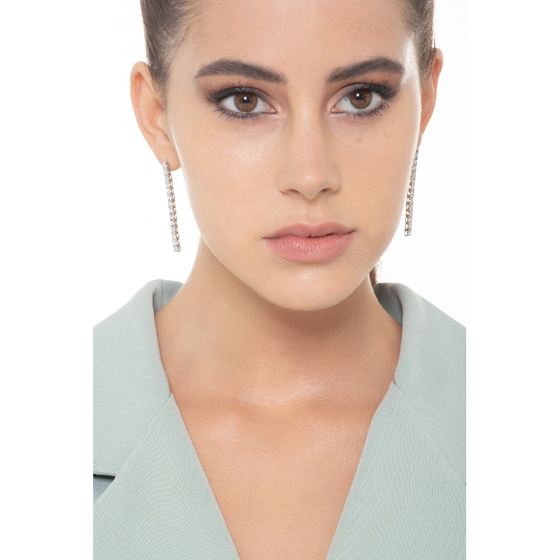 Boucles d'oreilles pendantes or blanc 750 avec rivière de diamants 