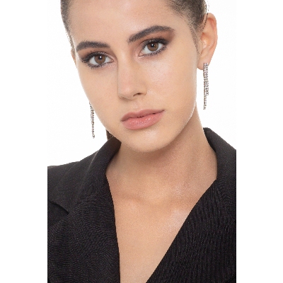 Boucles d'oreille tennis 2 rangées de diamants or blanc 18k