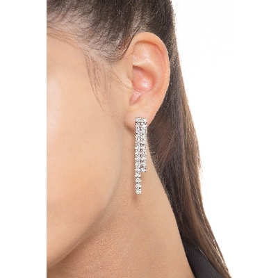 Boucles d'oreilles en or blanc 18k à 2 rangées de diamants 