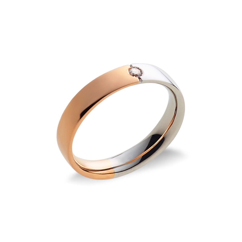 Jonc d' anniversaire en or rose et blanc 18k avec diamant 0.05 ct