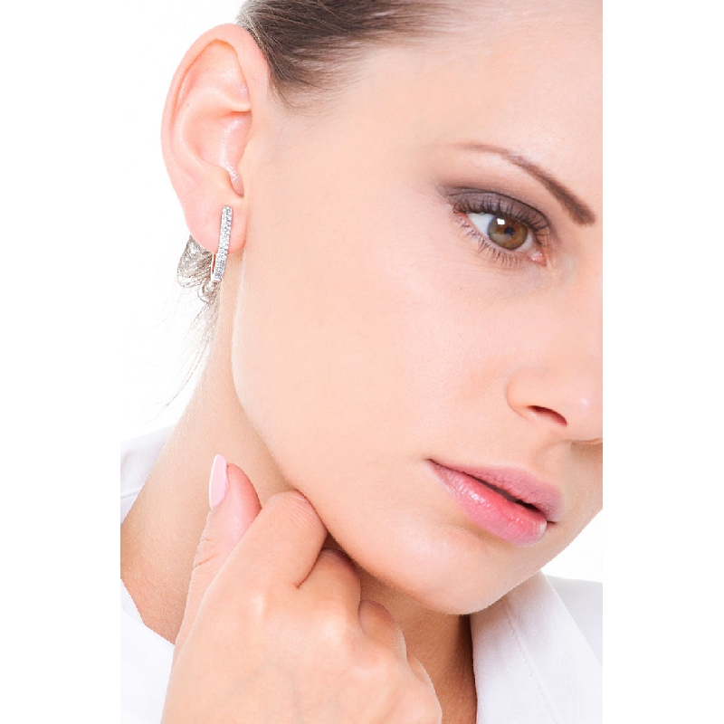 Créoles or blanc pavés de diamants  