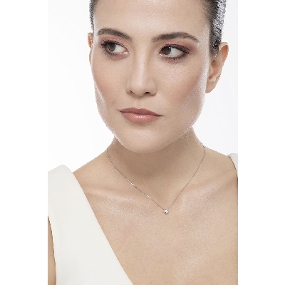 Pendentif diamant solitaire 0.07 ct or blanc 18k