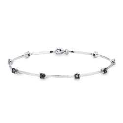 Bracelet alterné homme en or blanc 18 carats avec diamants noirs cm 20
