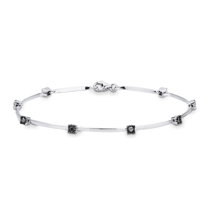 Bracelet alterné homme en or blanc 18 carats avec diamants noirs cm 20