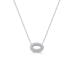 Collier ras du cou avec ovale en or blanc 18 carats et diamants