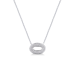Collier or blanc 18k avec pendentif ovale pavé diamants