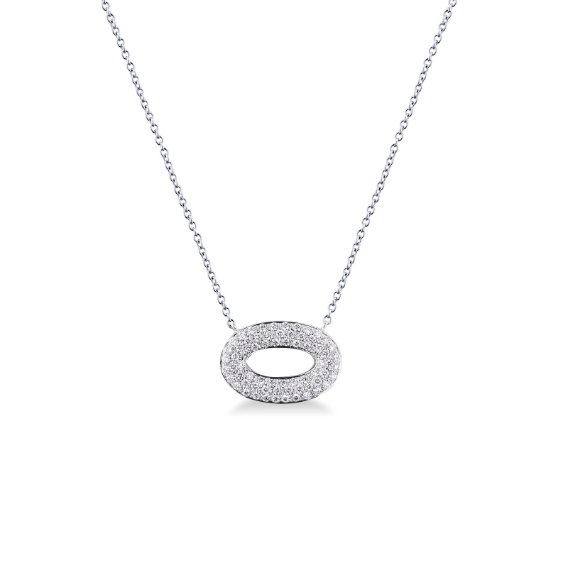 Collier or blanc 18k avec pendentif ovale pavé diamants