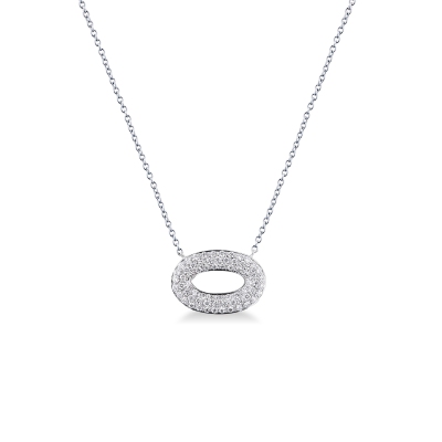 Collier or blanc 18k avec pendentif ovale pavé diamants