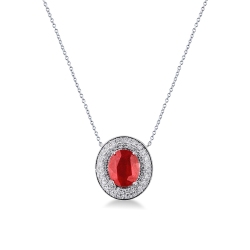 Collier halo or blanc 18k avec rubis et diamants