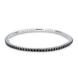 Bracelet tennis elastique en or blanc 18k avec diamants noirs