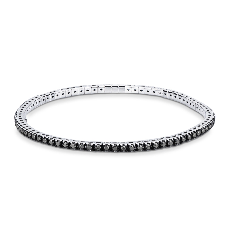 Bracelet tennis elastique en or blanc 18k avec diamants noirs