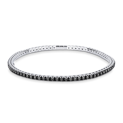 Bracelet tennis elastique en or blanc 18k avec diamants noirs