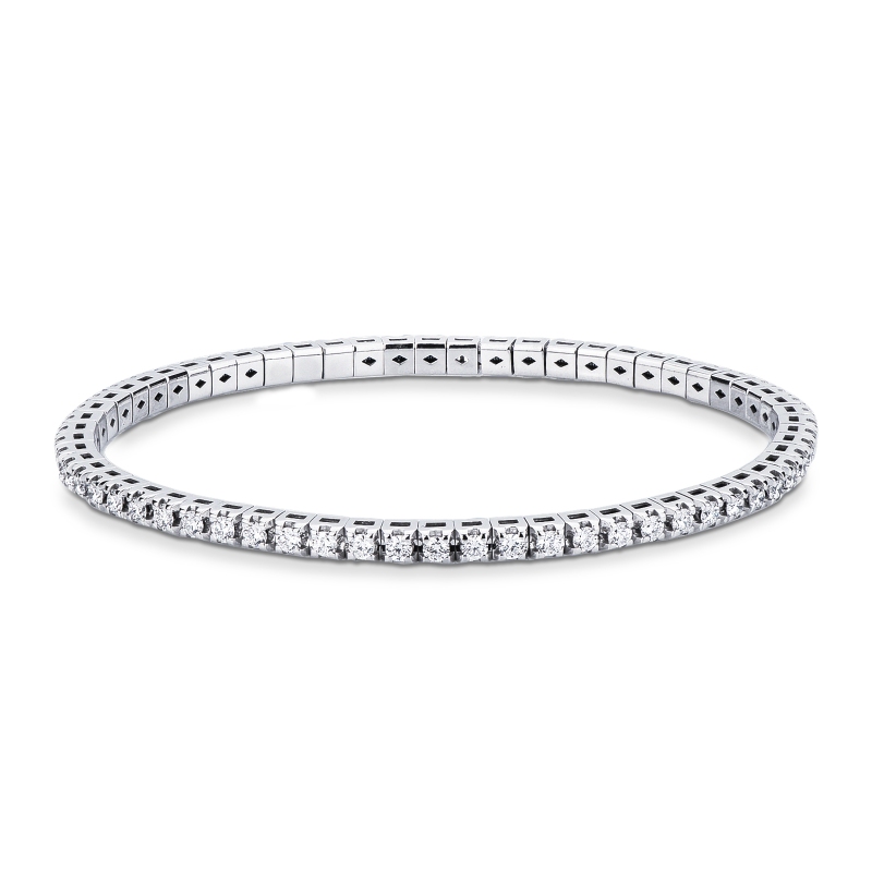 Bracelet tennis griffe elastique en or blanc 750 avec diamants