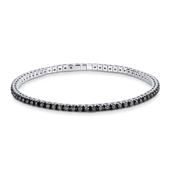 Bracelet tennis elastique avec diamants noirs en or blanc 750