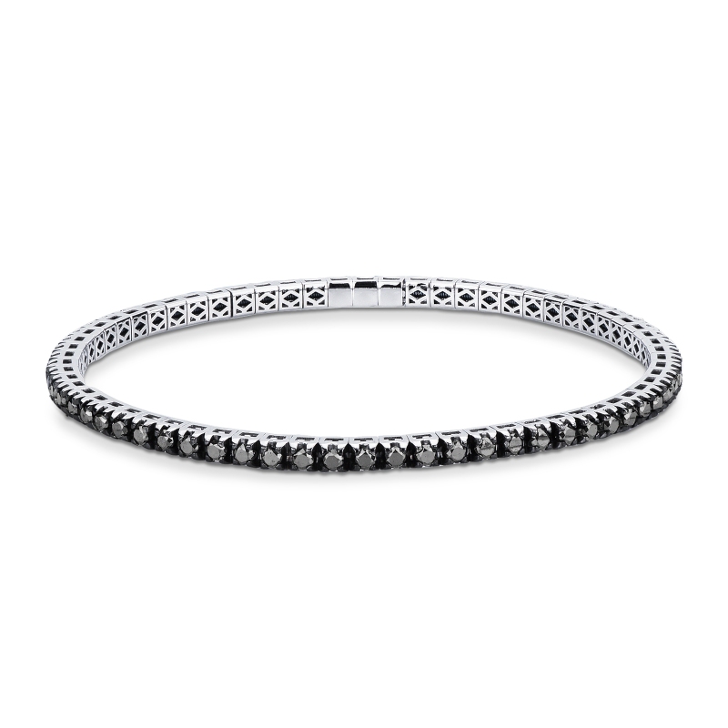Bracelet elastique en or blanc 18k avec diamants noirs