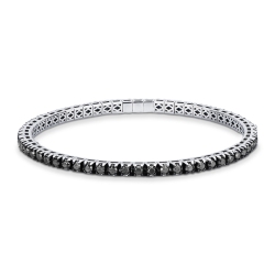 Bracelet tennis élastique griffé avec diamants noirs en or blanc 18k