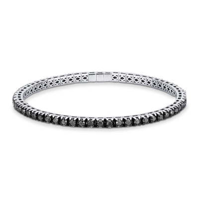 Bracelet tennis élastique griffé avec diamants noirs en or blanc 18k